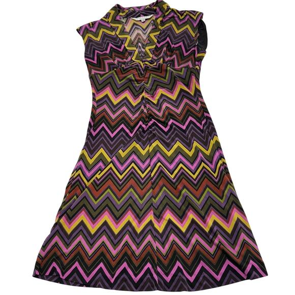Trina Turk Dress Womens 8 Purple Green Chevron Retro Mini Silk - Picture 1 of 7